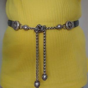 BRIGHTON PROSPERITY BELT COMBO BLACK LEATHER & DISTRESS SILVER METAL MEDIUM 30